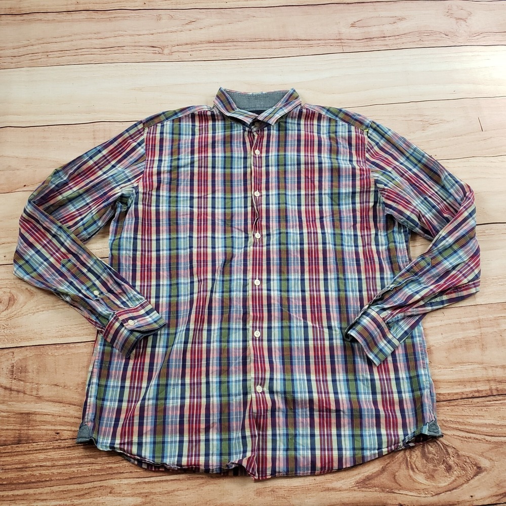 Banana Republic Shirt Mens Extra Large Red Blue Button Up Casual Cotton Adult